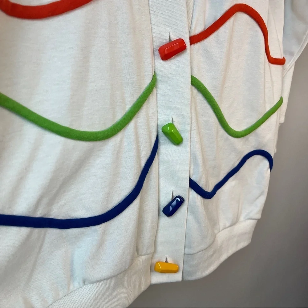 Vintage Barabara Gerwit 80s 90s Scandi Girl Colorful Wave Pattern Cardigan